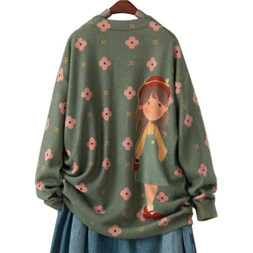 Oversized Pullover Sweaters Women Sweater Graphic Casual Loose Long Sleeve Knit - Picture 3 of 4